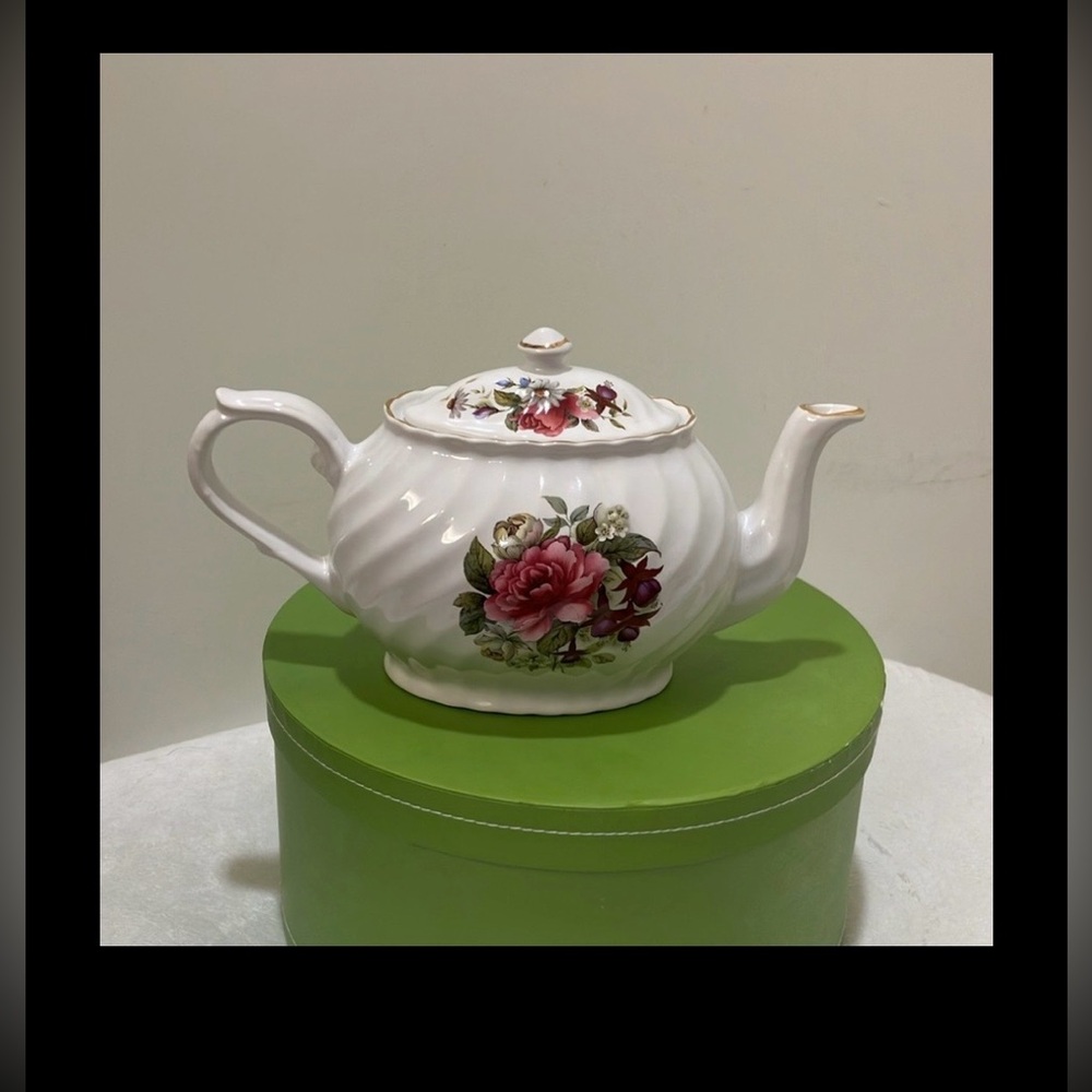 Price Kensington Potteries Floral English Teapot 24k Gold Trim made in England